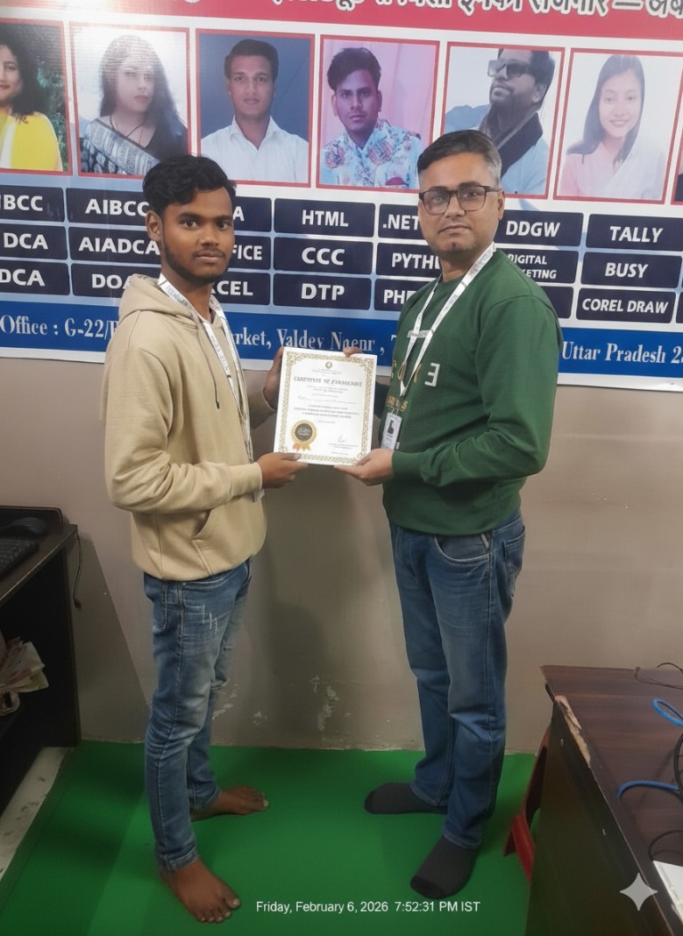 DTCI student and instructor at a certificate presentation